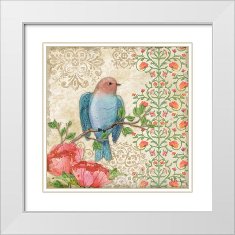 Blossoming Birds Sq I White Modern Wood Framed Art Print with Double Matting by Brent, Paul