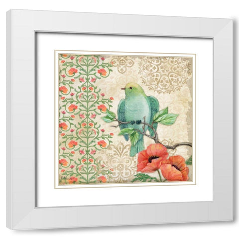 Blossoming Birds Sq II White Modern Wood Framed Art Print with Double Matting by Brent, Paul