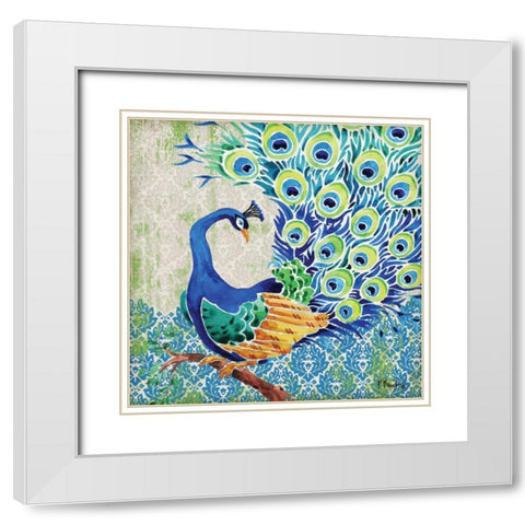 Patterned Peacock II White Modern Wood Framed Art Print with Double Matting by Brent, Paul