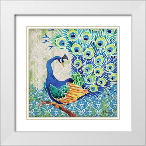 Patterned Peacock II White Modern Wood Framed Art Print with Double Matting by Brent, Paul