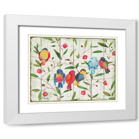 Perched Birds White Modern Wood Framed Art Print with Double Matting by Brent, Paul