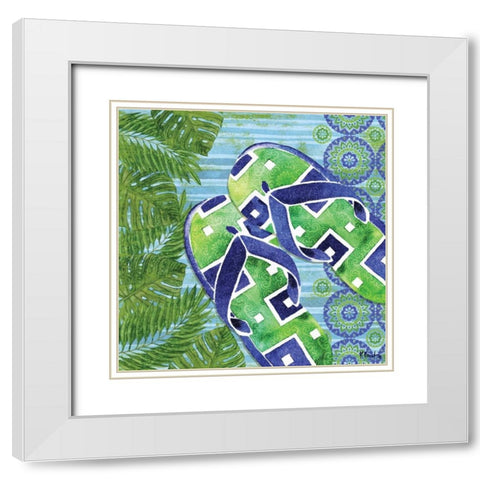 Blue Sarasota Sandals III White Modern Wood Framed Art Print with Double Matting by Brent, Paul