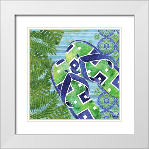 Blue Sarasota Sandals III White Modern Wood Framed Art Print with Double Matting by Brent, Paul