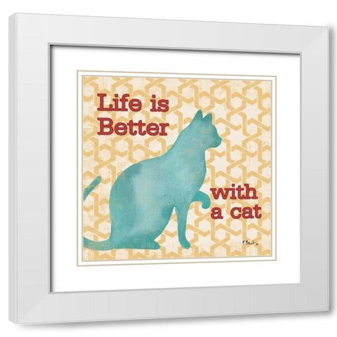 Patterned Pets Cat I White Modern Wood Framed Art Print with Double Matting by Brent, Paul