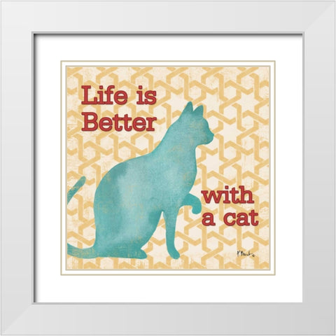 Patterned Pets Cat I White Modern Wood Framed Art Print with Double Matting by Brent, Paul