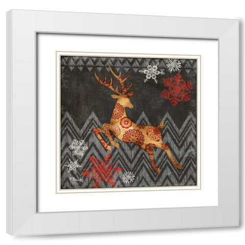 Reindeer Dance II White Modern Wood Framed Art Print with Double Matting by Brent, Paul