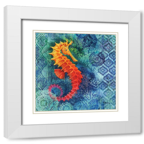 Seahorse Batik Sq White Modern Wood Framed Art Print with Double Matting by Brent, Paul