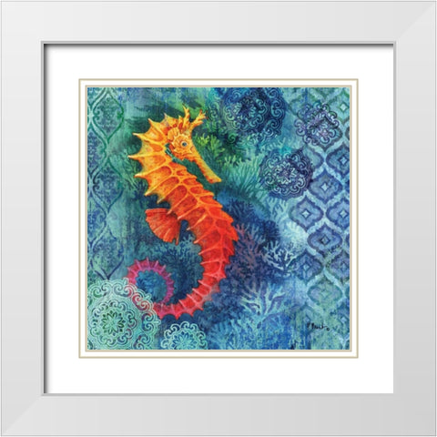 Seahorse Batik Sq White Modern Wood Framed Art Print with Double Matting by Brent, Paul