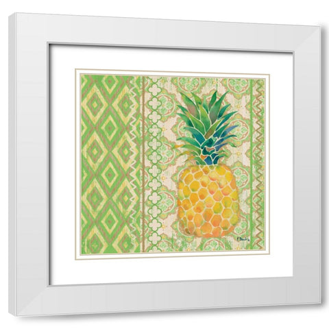 Fruit Ikat I White Modern Wood Framed Art Print with Double Matting by Brent, Paul