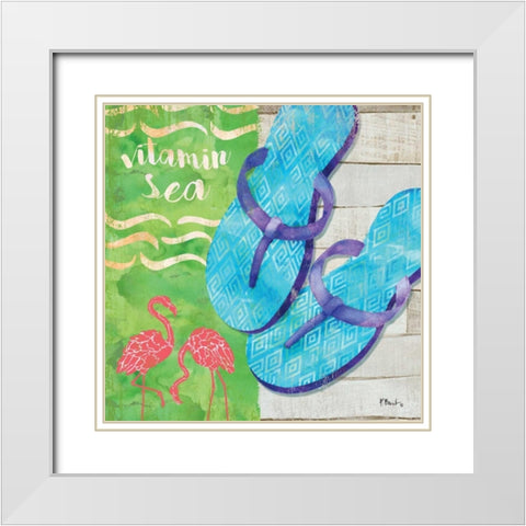 Sunshine Sandals II White Modern Wood Framed Art Print with Double Matting by Brent, Paul