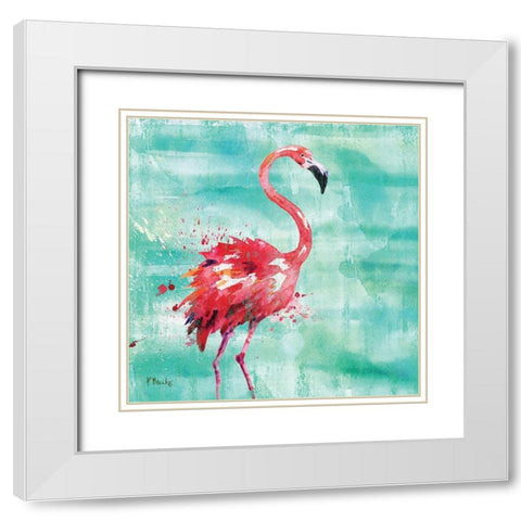 Arianna Flamingo I White Modern Wood Framed Art Print with Double Matting by Brent, Paul