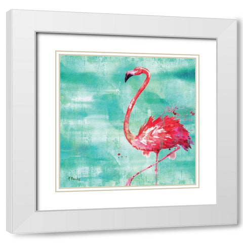 Arianna Flamingo II White Modern Wood Framed Art Print with Double Matting by Brent, Paul