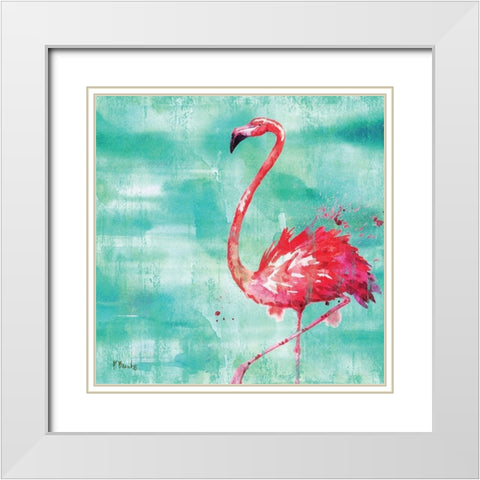 Arianna Flamingo II White Modern Wood Framed Art Print with Double Matting by Brent, Paul