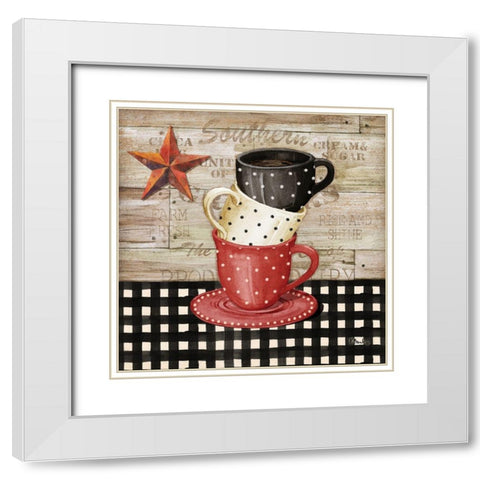 Farmhouse Coffe Cups I White Modern Wood Framed Art Print with Double Matting by Brent, Paul