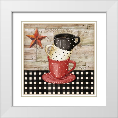 Farmhouse Coffe Cups I White Modern Wood Framed Art Print with Double Matting by Brent, Paul