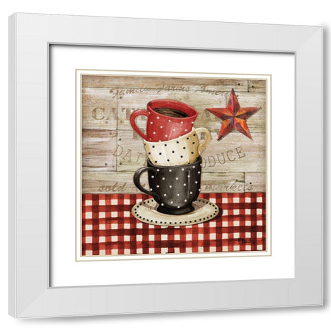 Farmhouse Coffee Cups II White Modern Wood Framed Art Print with Double Matting by Brent, Paul