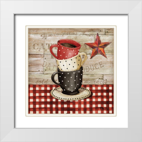 Farmhouse Coffee Cups II White Modern Wood Framed Art Print with Double Matting by Brent, Paul