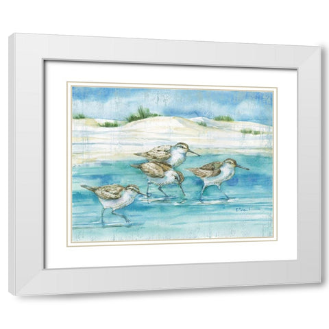 Sandy Sandpipers I White Modern Wood Framed Art Print with Double Matting by Brent, Paul