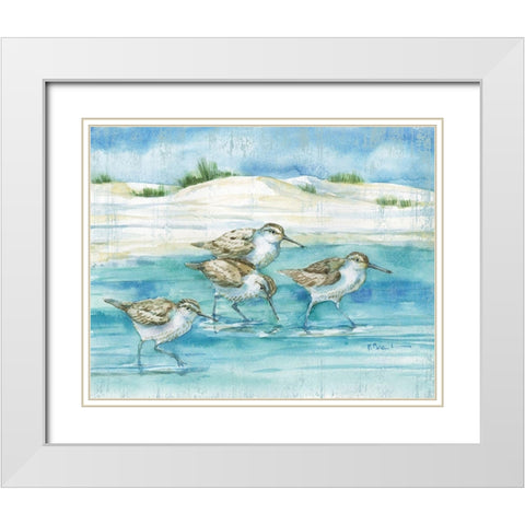 Sandy Sandpipers I White Modern Wood Framed Art Print with Double Matting by Brent, Paul
