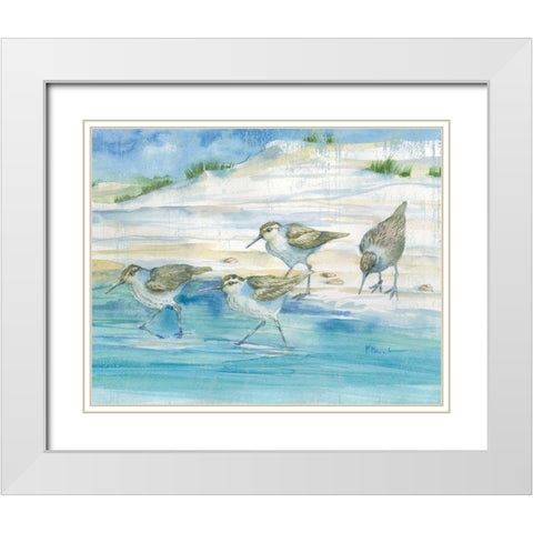 Sandy Sandpipers II White Modern Wood Framed Art Print with Double Matting by Brent, Paul