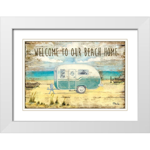 Beach Camping White Modern Wood Framed Art Print with Double Matting by Brent, Paul