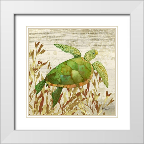 Calypso Turtles I White Modern Wood Framed Art Print with Double Matting by Brent, Paul