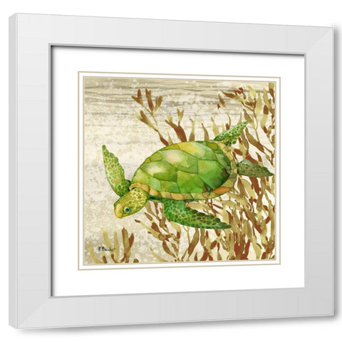 Calypso Turtles II White Modern Wood Framed Art Print with Double Matting by Brent, Paul