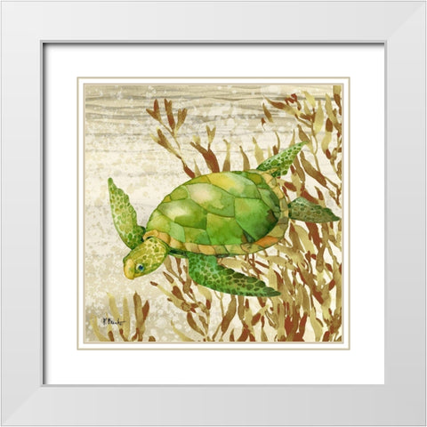 Calypso Turtles II White Modern Wood Framed Art Print with Double Matting by Brent, Paul