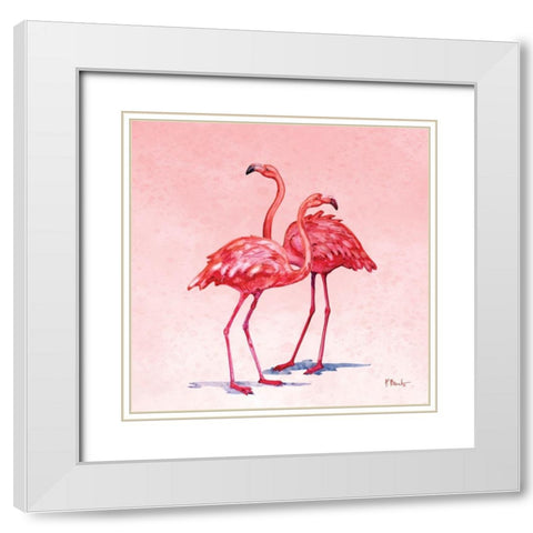 Hilo Flamingos I White Modern Wood Framed Art Print with Double Matting by Brent, Paul
