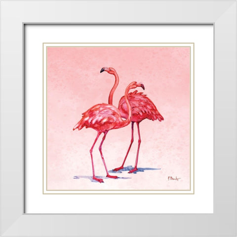 Hilo Flamingos I White Modern Wood Framed Art Print with Double Matting by Brent, Paul