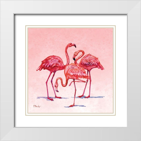 Hilo Flamingos II White Modern Wood Framed Art Print with Double Matting by Brent, Paul