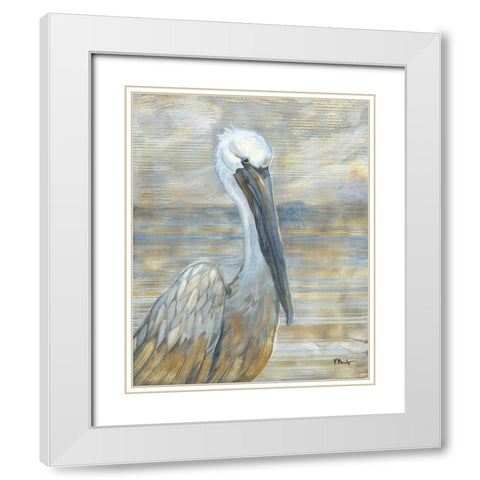 Golden Salty Pelican White Modern Wood Framed Art Print with Double Matting by Brent, Paul