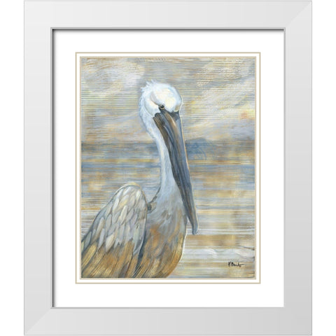 Golden Salty Pelican White Modern Wood Framed Art Print with Double Matting by Brent, Paul