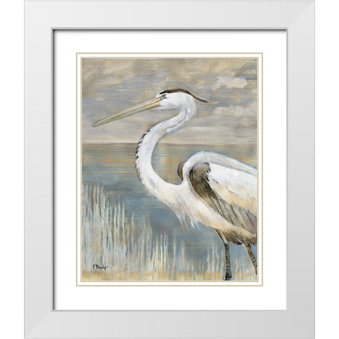 Golden River Heron White Modern Wood Framed Art Print with Double Matting by Brent, Paul