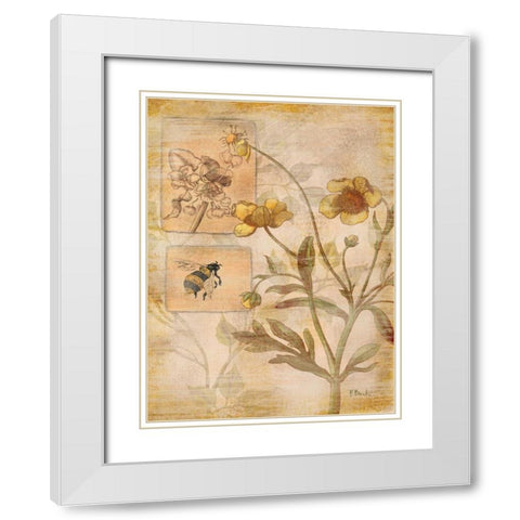Flora Bumble Bee White Modern Wood Framed Art Print with Double Matting by Brent, Paul