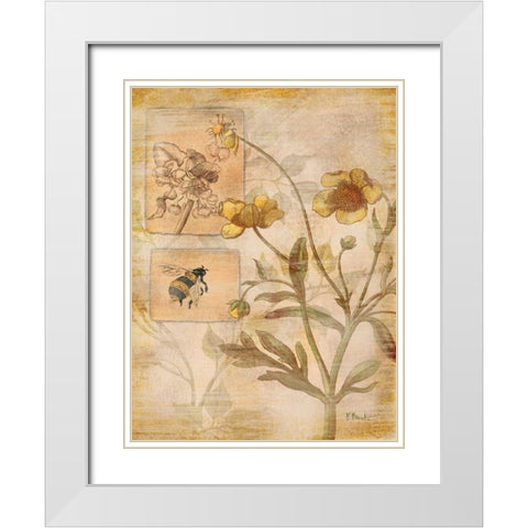 Flora Bumble Bee White Modern Wood Framed Art Print with Double Matting by Brent, Paul