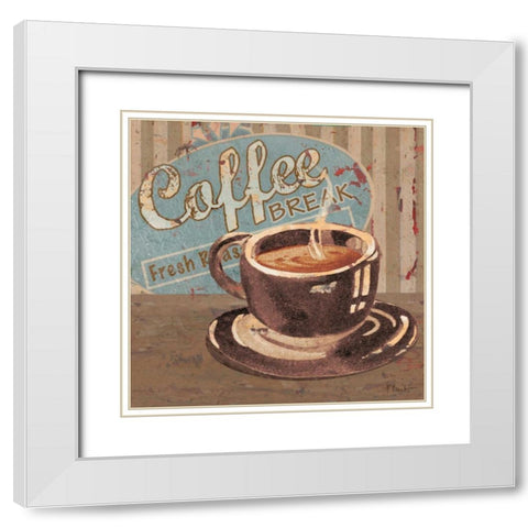 Coffee Brew Sign I White Modern Wood Framed Art Print with Double Matting by Brent, Paul