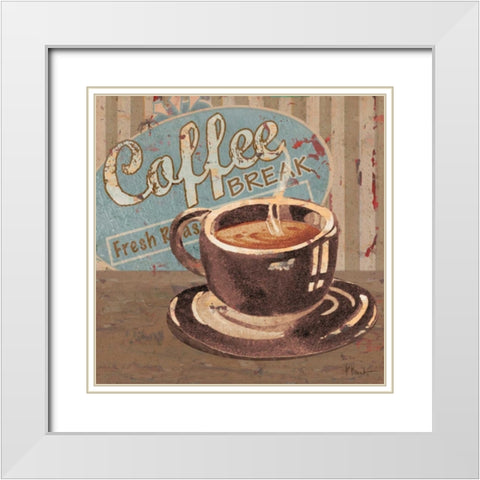 Coffee Brew Sign I White Modern Wood Framed Art Print with Double Matting by Brent, Paul