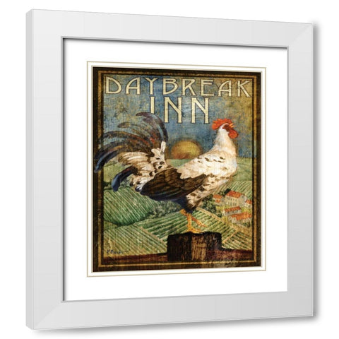 Rooster Sign I White Modern Wood Framed Art Print with Double Matting by Brent, Paul