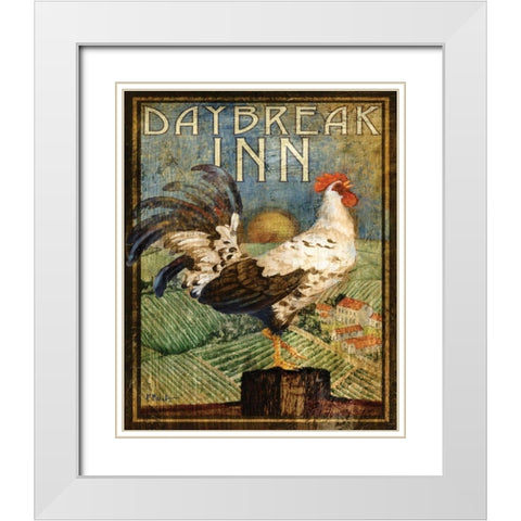 Rooster Sign I White Modern Wood Framed Art Print with Double Matting by Brent, Paul