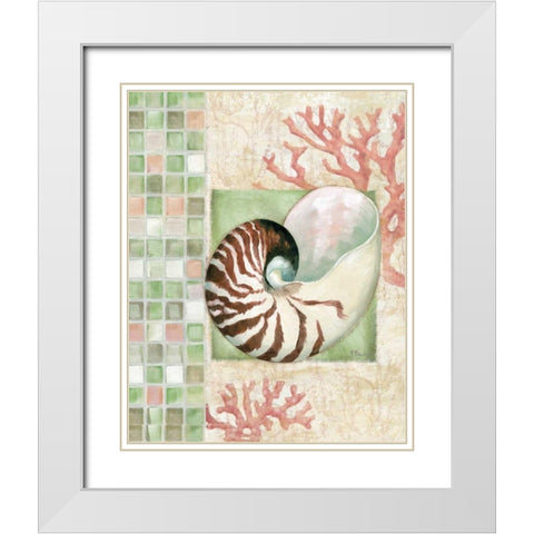 Mosaic Shell Collage I White Modern Wood Framed Art Print with Double Matting by Brent, Paul
