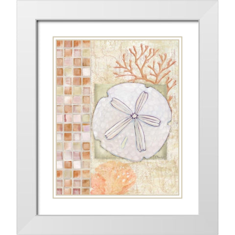 Mosaic Shell Collage IV White Modern Wood Framed Art Print with Double Matting by Brent, Paul
