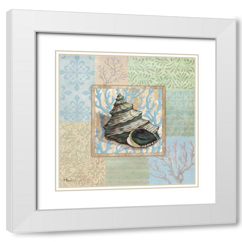 Oceanic Shell Collage II White Modern Wood Framed Art Print with Double Matting by Brent, Paul