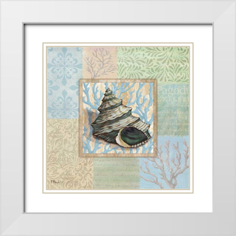 Oceanic Shell Collage II White Modern Wood Framed Art Print with Double Matting by Brent, Paul