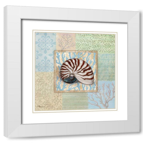 Oceanic Shell Collage III White Modern Wood Framed Art Print with Double Matting by Brent, Paul