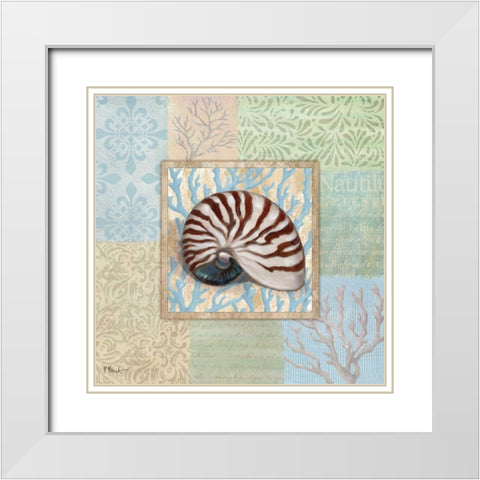 Oceanic Shell Collage III White Modern Wood Framed Art Print with Double Matting by Brent, Paul