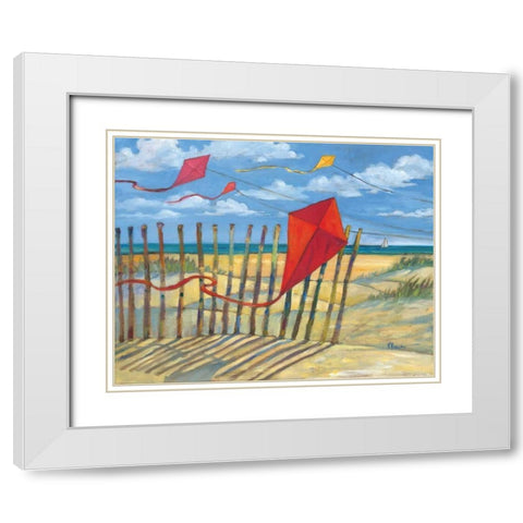 Beach Kites Red White Modern Wood Framed Art Print with Double Matting by Brent, Paul