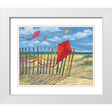Beach Kites Red White Modern Wood Framed Art Print with Double Matting by Brent, Paul