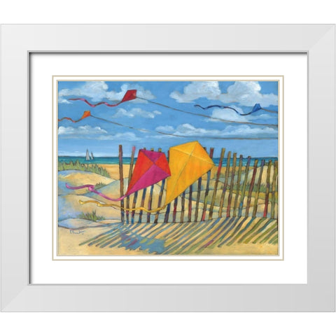 Beach Kites Yellow White Modern Wood Framed Art Print with Double Matting by Brent, Paul