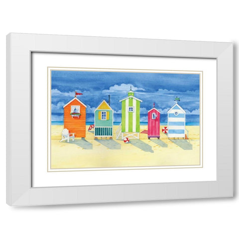 Brighton Huts White Modern Wood Framed Art Print with Double Matting by Brent, Paul